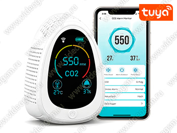 Умный автономный Tuya Wi-Fi датчик-детектор 3 в 1 - HTI-0131-WT углекислый газ (CO2)+влажность+температура