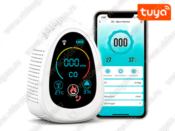 Автономный многофункциональный Tuya Wi-Fi датчик 4 в 1 - «HTI-0341-WT» угарный газ (CO)+влажность+температура+дым